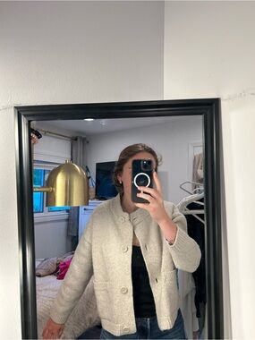 Womens Cream Button-Front Knit Jacket